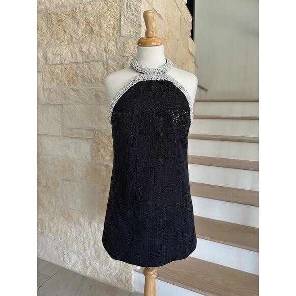 Self Portrait Black Boucle Pearl Trim Mini Dress US 6 - Picture 10 of 16